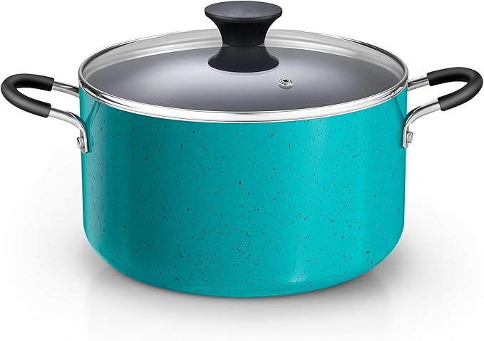 Cook N Home Professional 6 Quart Nonstick Stock Pot with Lid, Riveted Handles, Soup Pot for Holiday Feasts, Stockpot with Even Heating, Induction Cookware, Oven & Dishwasher Safe, Turquoise