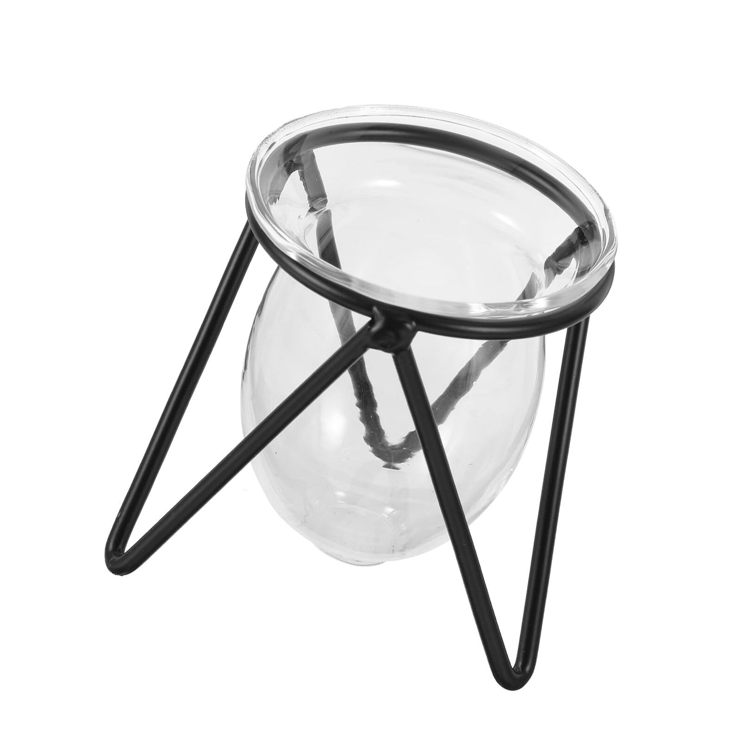 Garneck 6pcs Black Metal Stand Hydroponic Glass Flower Vases Set, Modern Small Desktop Plant Terrarium for Home Décor and Indoor Water Plants