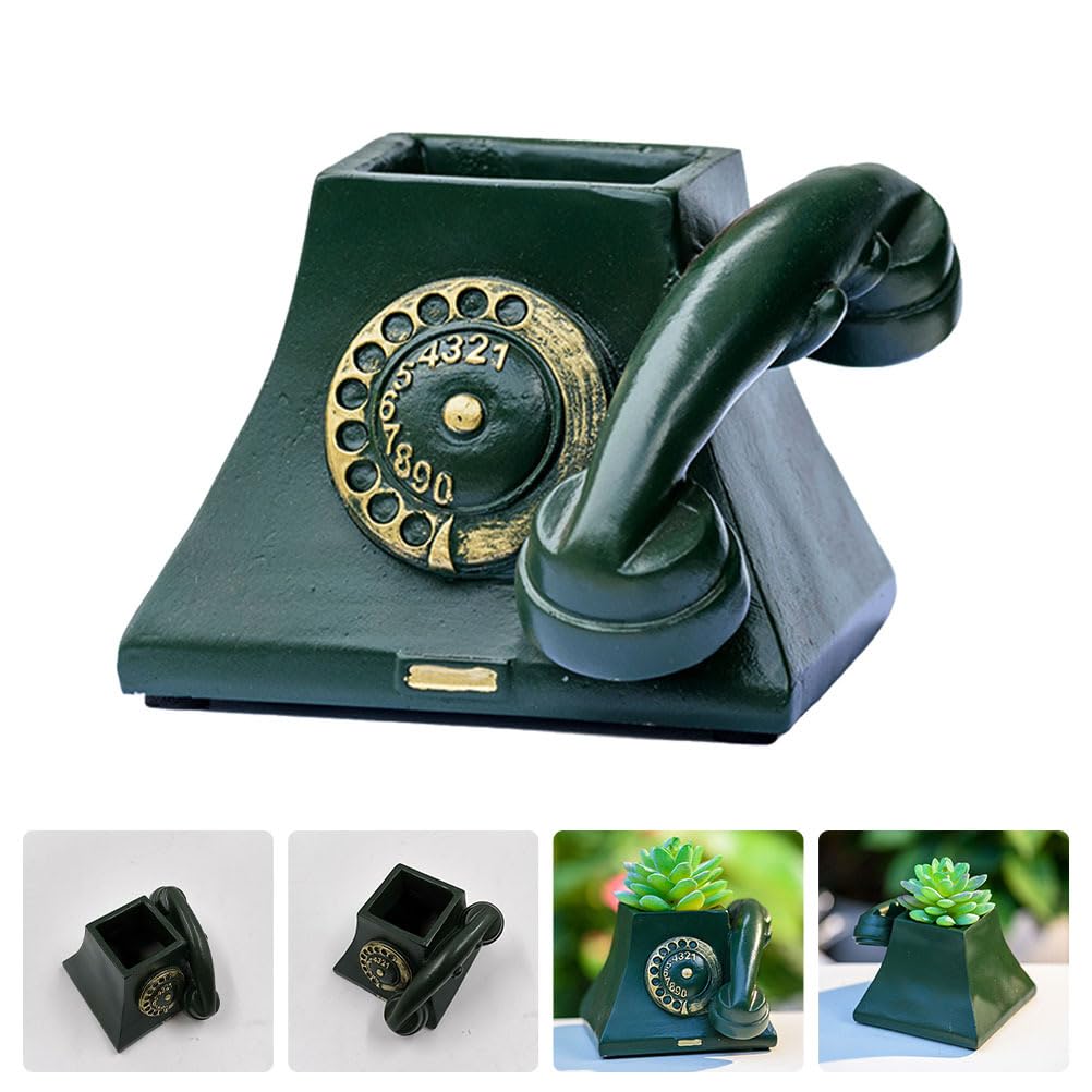 Yardwe Telephone Flower Pot Succulent Flower Pot Planter Resin Plant Pot Retro for Home Office Plants, Green