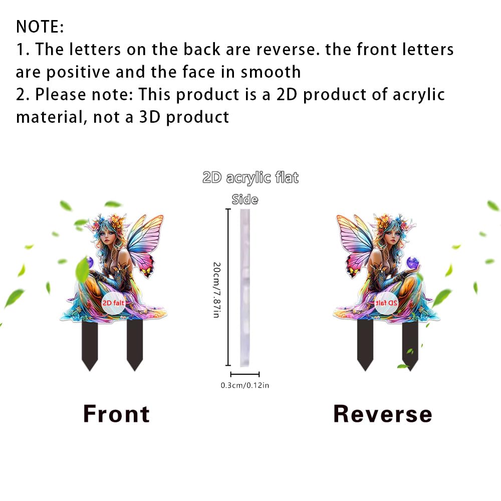YUEYINGMG Garden Decor, Acrylic 2D Stake, Pot Plants Garden Yard Lawn Outdoor Fairy Statue Ornaments, Fairy Garden Accessories Decoration (Style A)