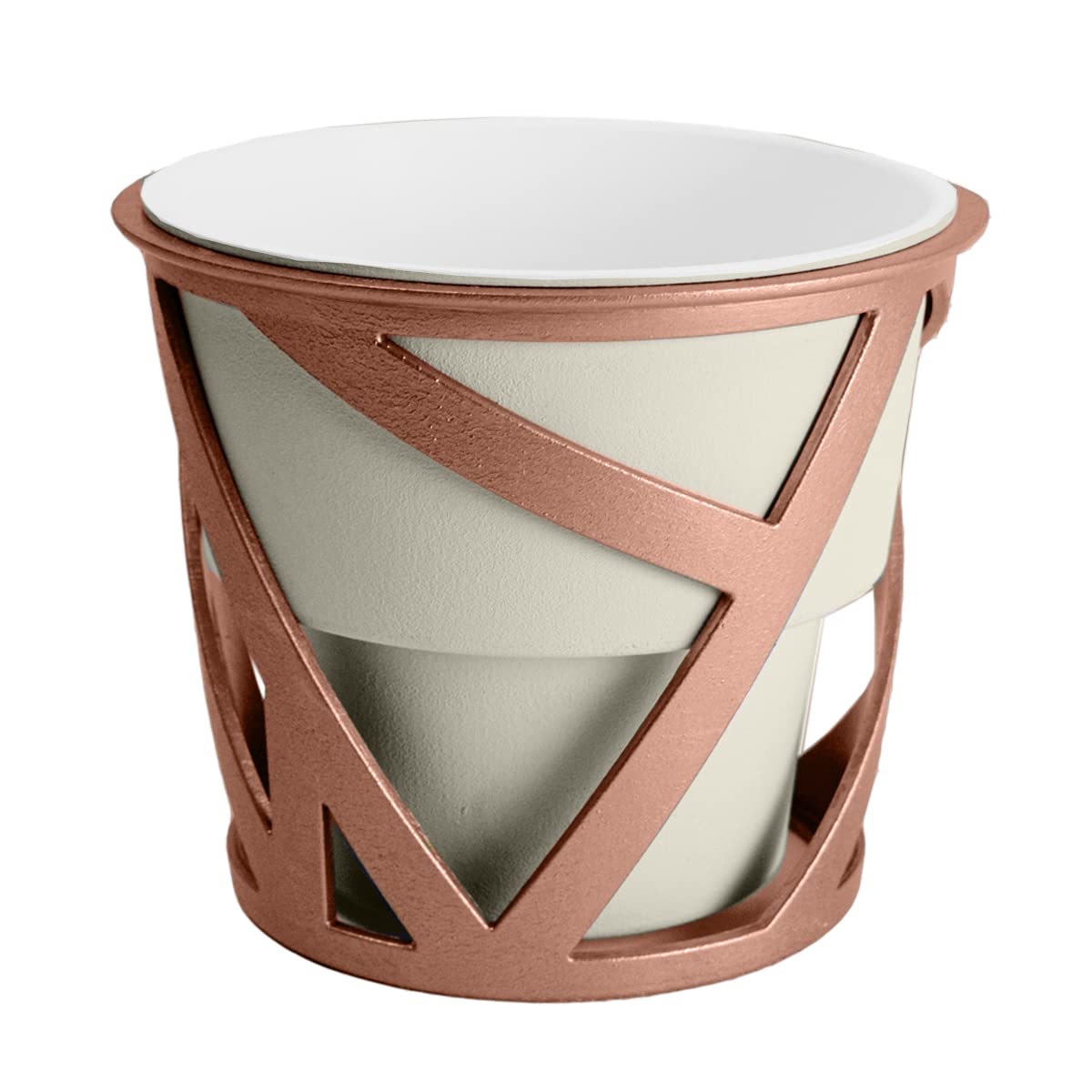 The HC Companies 6 inch Indoor Plant Pot with Stand – Small Curio Planter in Cottage Stone with a Geometric Stand in a Copper Finish