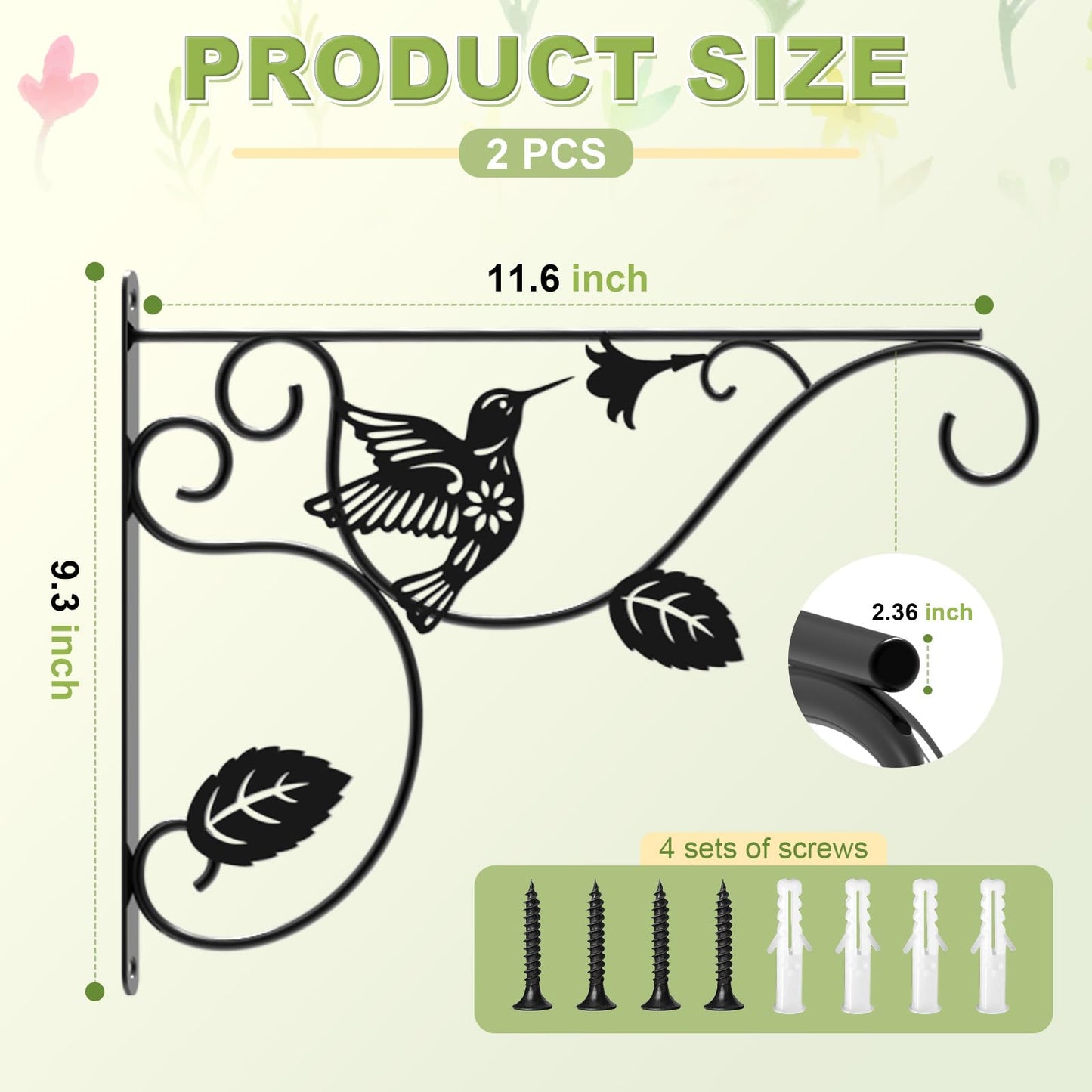 MEILIDY Hanging Plant Bracket, Metal Heavy Duty Plant Hanger Hooks for Indoor Outdoor, Black, 2 Pcs