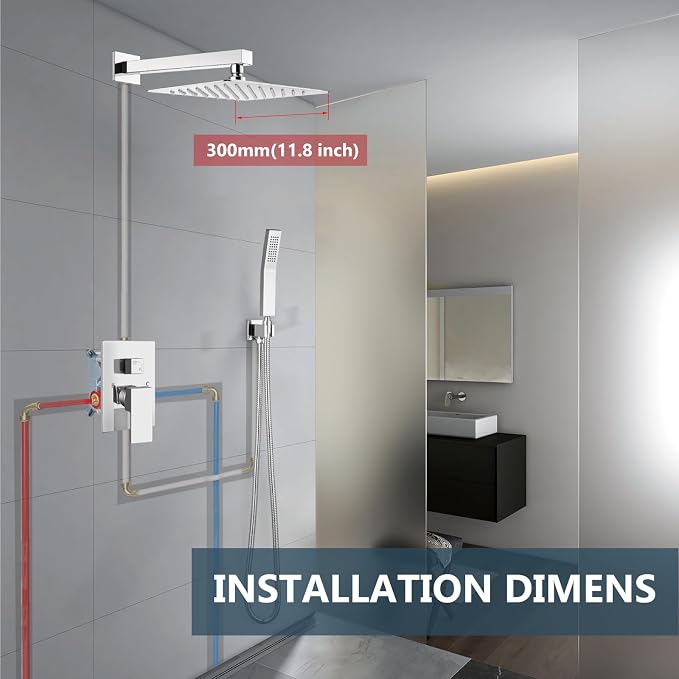 Aolemi Shower Faucet Set Rain Shower System with Handheld Spray Bathroom Shower Combo Rough-in Valve and Shower Trim Kit Included Polish Chrome 12 Inch Wall Mount Shower Head