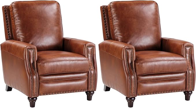 HULALA HOME Genuine Leather Manual Recliner Chairs Set of 2