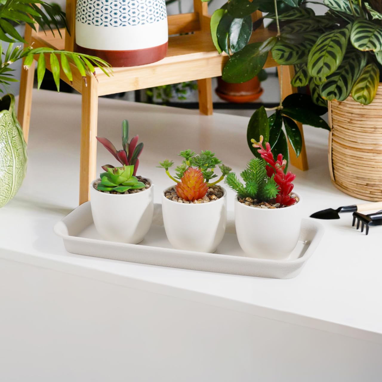 Sewroro 5pcs Plastic Plant Saucers Tray, Rectangular Flower Pots Planter Tray for Windowsill, Water Saving and Breathable Design