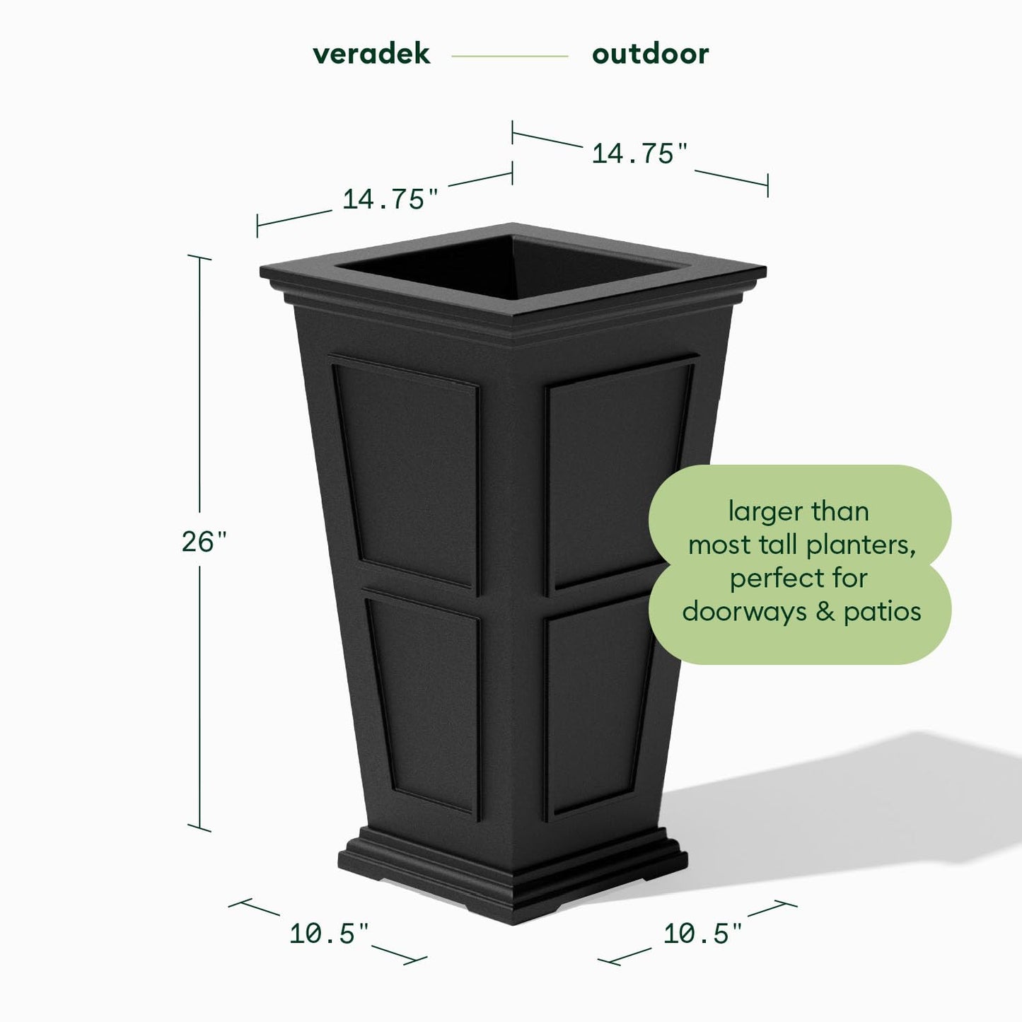Veradek Brixton Series Tall Planter - Large Outdoor Planter for Front Porch/Patio | Crack-Resistant Plastic for All-Weather Use | Classic Estate Design for Tall Plants, Flowers, Trees