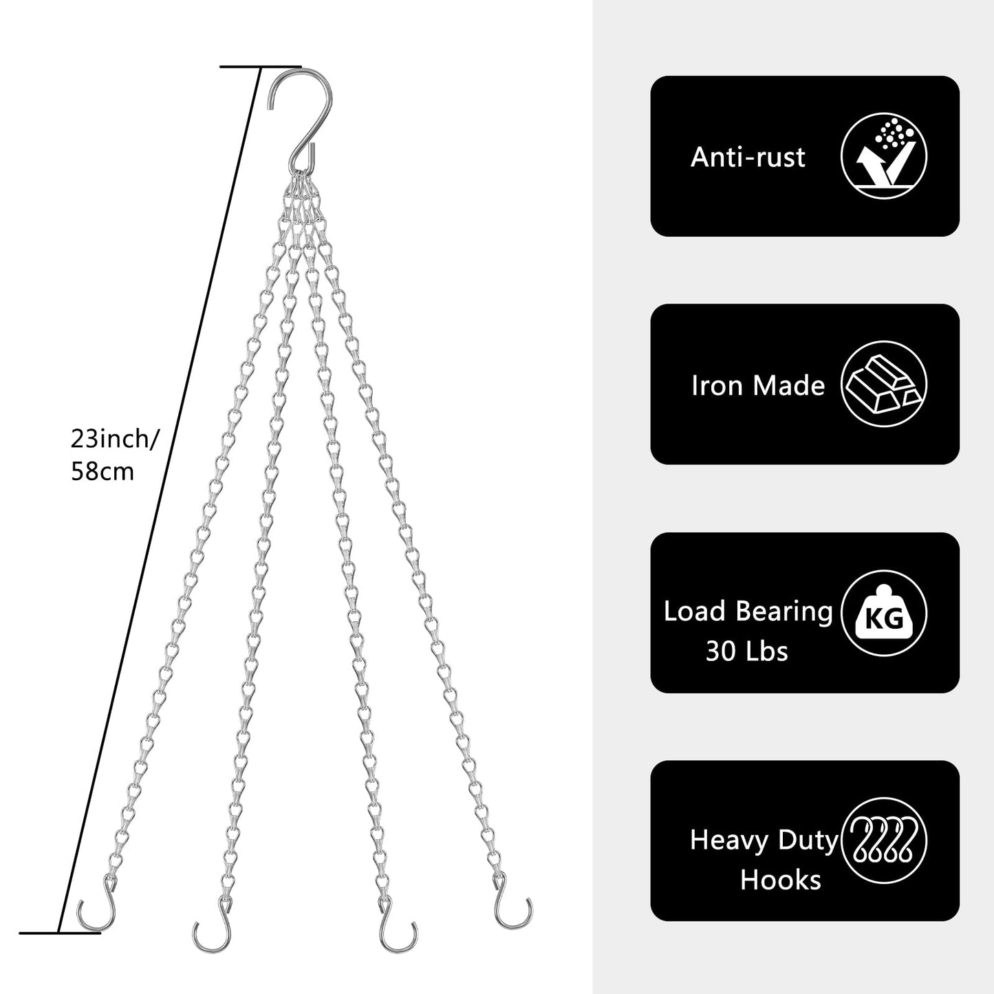garini 3 Pack, 23 Inch Hanging Baskets Chain, Hanging Chains with Hooks Flower Pot Chain Replacement Plant Hangers for Planters, Bird Feeders and Lanterns(Silver)…