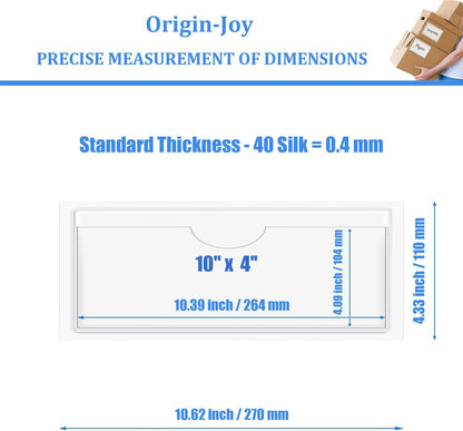 Origin-Joy 25 PCS Self-Adhesive Index Label Pockets, Clear Plastic Peel & Stick Card Holders with Top Open for Loading (10 x 4 inch)