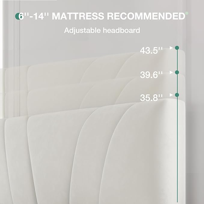 Novilla King Bed Frame and Headboard, King Bed Frame, Velvet Upholstered Bed