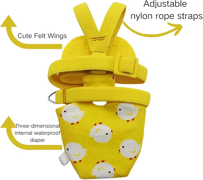 Adjustable Bird Diaper Harness Flight Suit Clothes with 80 Inch Flying Leash Rope for Parrots Conure Cockatiel (Yellow,L)
