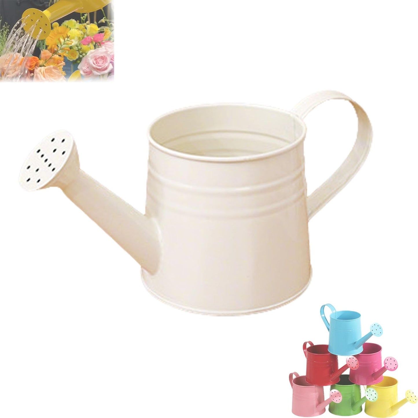 White Metal Watering Can, Metal Watering Can with Sprinkler Spout, for Indoor & Outdoor Plants, Lawn & Garden Tool (White,1pc)