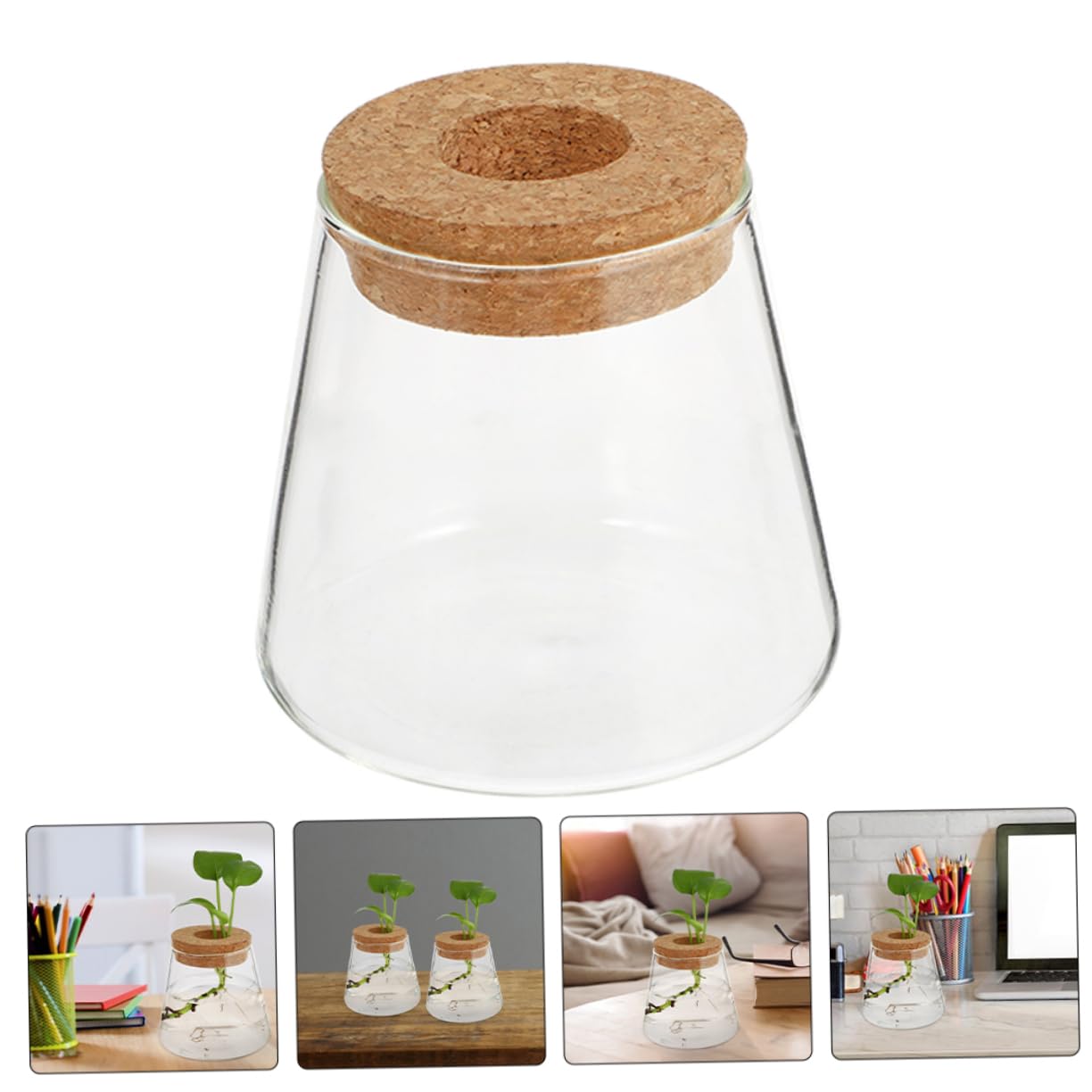 3pcs Hydroponic Glass Plant Vase with Wood Lid Compact Desktop Propagation Station for Plants Clear Terrarium Bottle for Flower Lovers Enhances Indoor Atmosphere