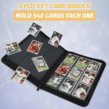 9 Pockets Card Binder,Premium Zip Trading Card Binder,540 Double Sided Pocket PU Collection Binder, Collector Album, Card Folder for MTG, TCG, Business Cards.(Hermes Orange)