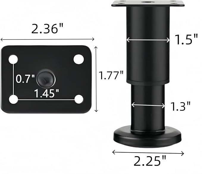 4PCS Adjustable 3.1-4.7 Inch Metal Furniture Legs Black Furniture Replacement
