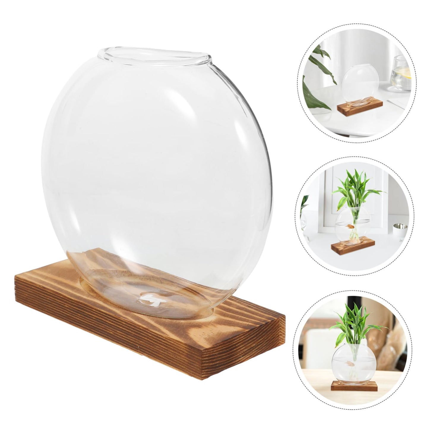 Levemolo Glass Terrarium Jar Plant Decorations Hydroponic Vase Wooden Base for Warming