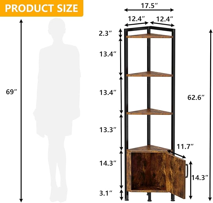 Furnulem Corner Shelf, 5-Tier Corner Cabinet