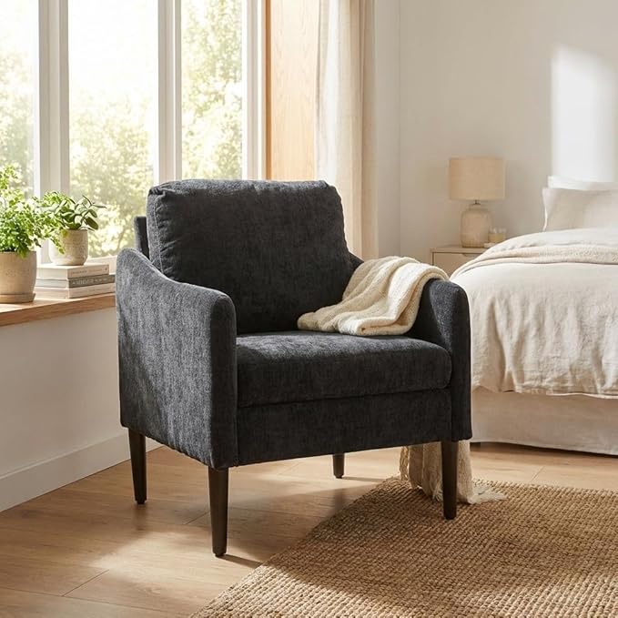 Mid Century Modern Accent Chair, Chenille Fabric Armchair