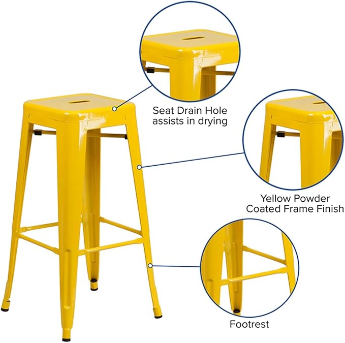 Flash Furniture Commercial Grade 30" High Backless Yellow Metal Indoor-Outdoor
