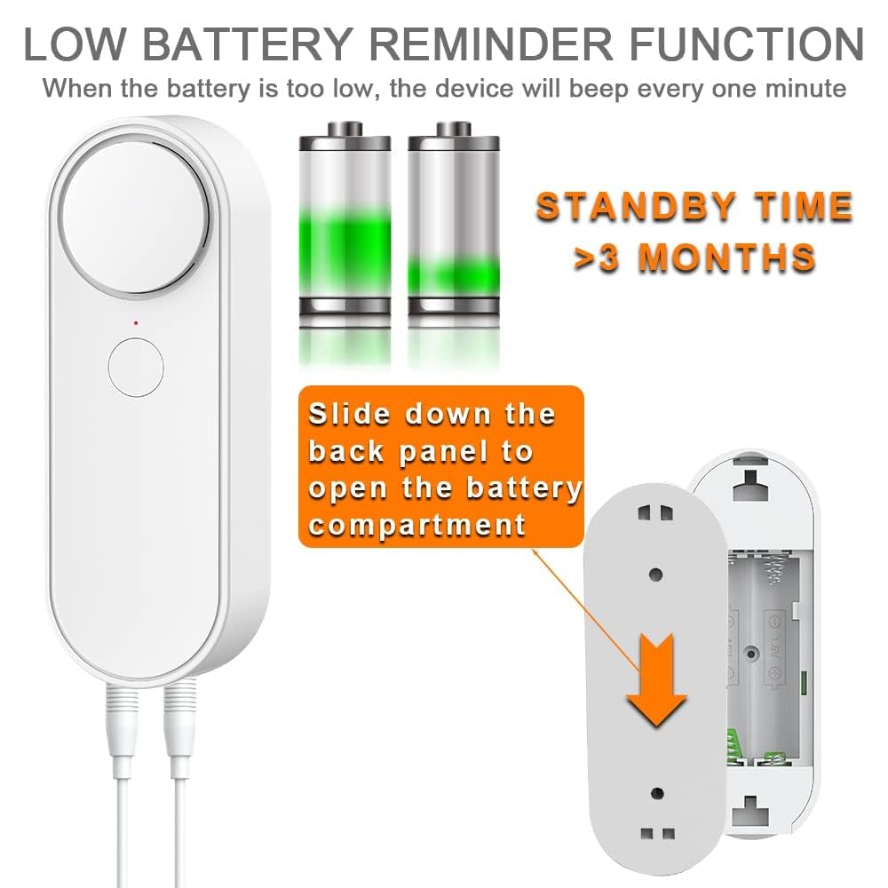 WiFi Water Level Detector with Dual Probe, Smart High/Low Water Level Sensor Alarms, Detached 16.4FT Detection Line, Left and Right Dual Alarms, Remote App Monitoring, Dual Alerts, AAA Battery Powered