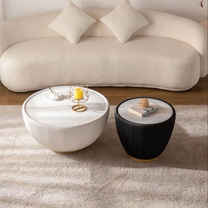 SSLine Bowl-Shape Coffee Table Modern Sintered Stone Top Coffee Table in Cream
