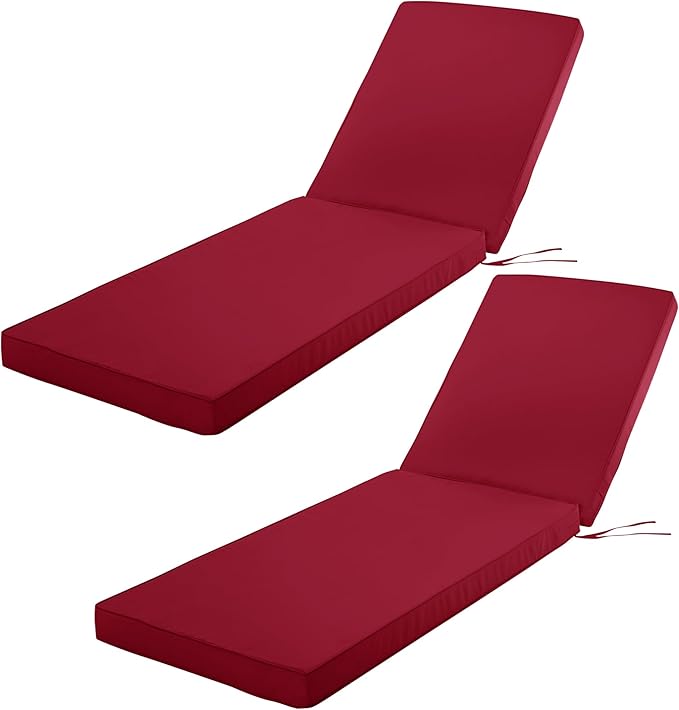 Outdoor Chaise Lounge Cushion Set of 2, Fadesafe Water-Repellent Lounge Deck