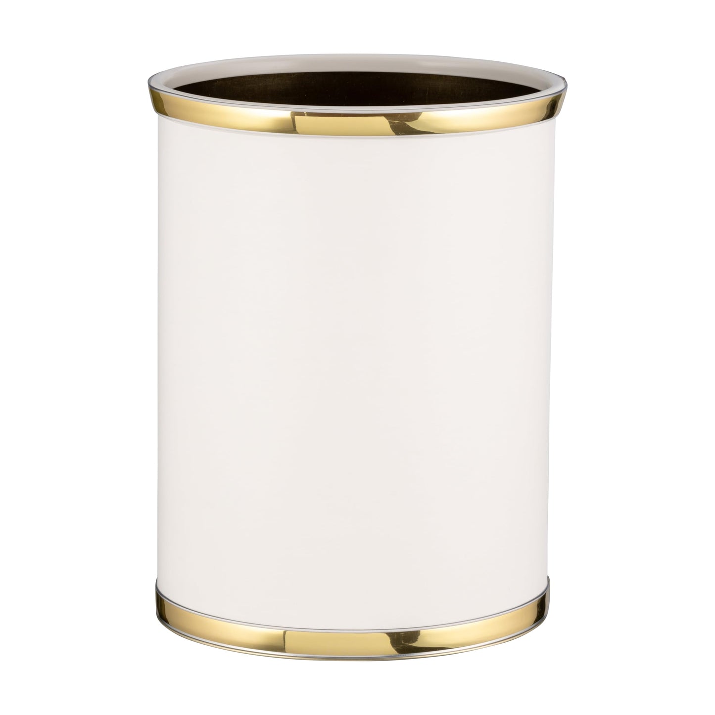 Kraftware 50274 Sophisticates W/Polished 14" Oval Waste Basket Wastebasket, White with Brass