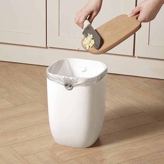 Bathroom Trash Can, Plastic Rectangular Garbage Can with Trash Liner Holder for Bedroom, Living Room, Small Indoor Waste Basket, 7L, White
