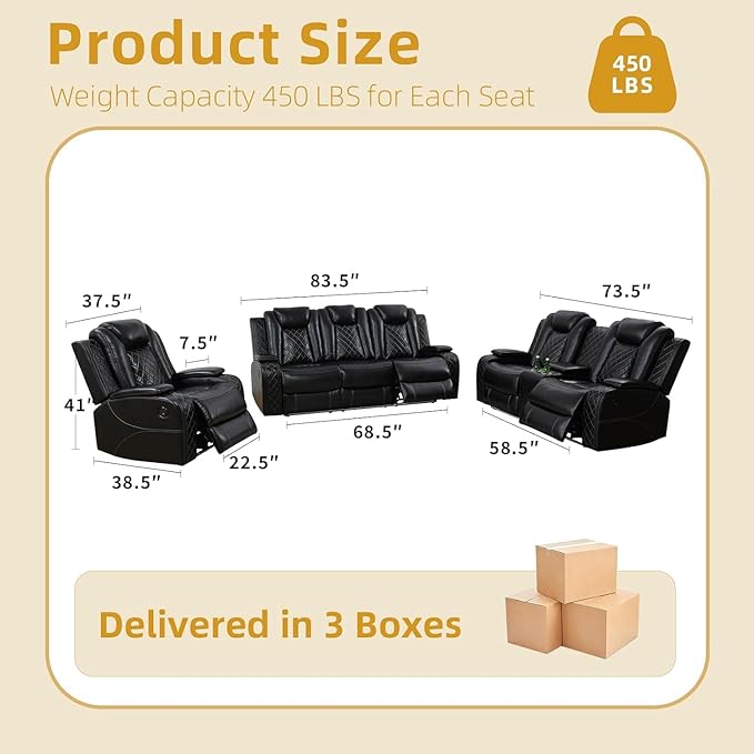 4-Piece Leather Power Recliner Sofa Set