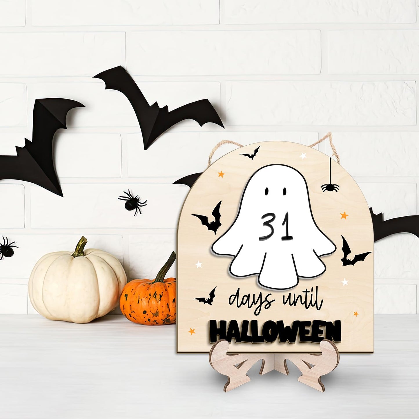 Reusable Days Until Halloween Dry Erase Board Sign for Kids Activities, Halloween Countdown Advent Wall Tabletop Decor Home Classroom Sign, Ghost Theme Decorations Indoor Tiered Tray (Marker Included)