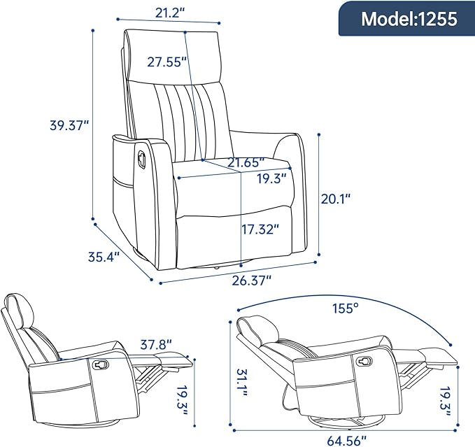 Trustyue Swivel Rocker Recliner Chair, 360° Swivel Recliner