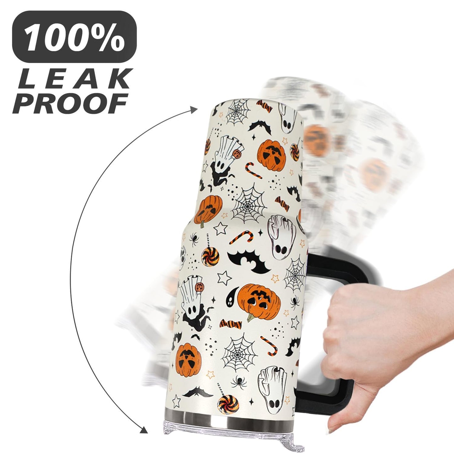 Ceovfoi 40 oz Halloween Pumpkin Tumbler Insulated Stainless Water Bottle Travel Coffee Cup, Water Bottle - Goth Ghost Witch Decor Gift for Women