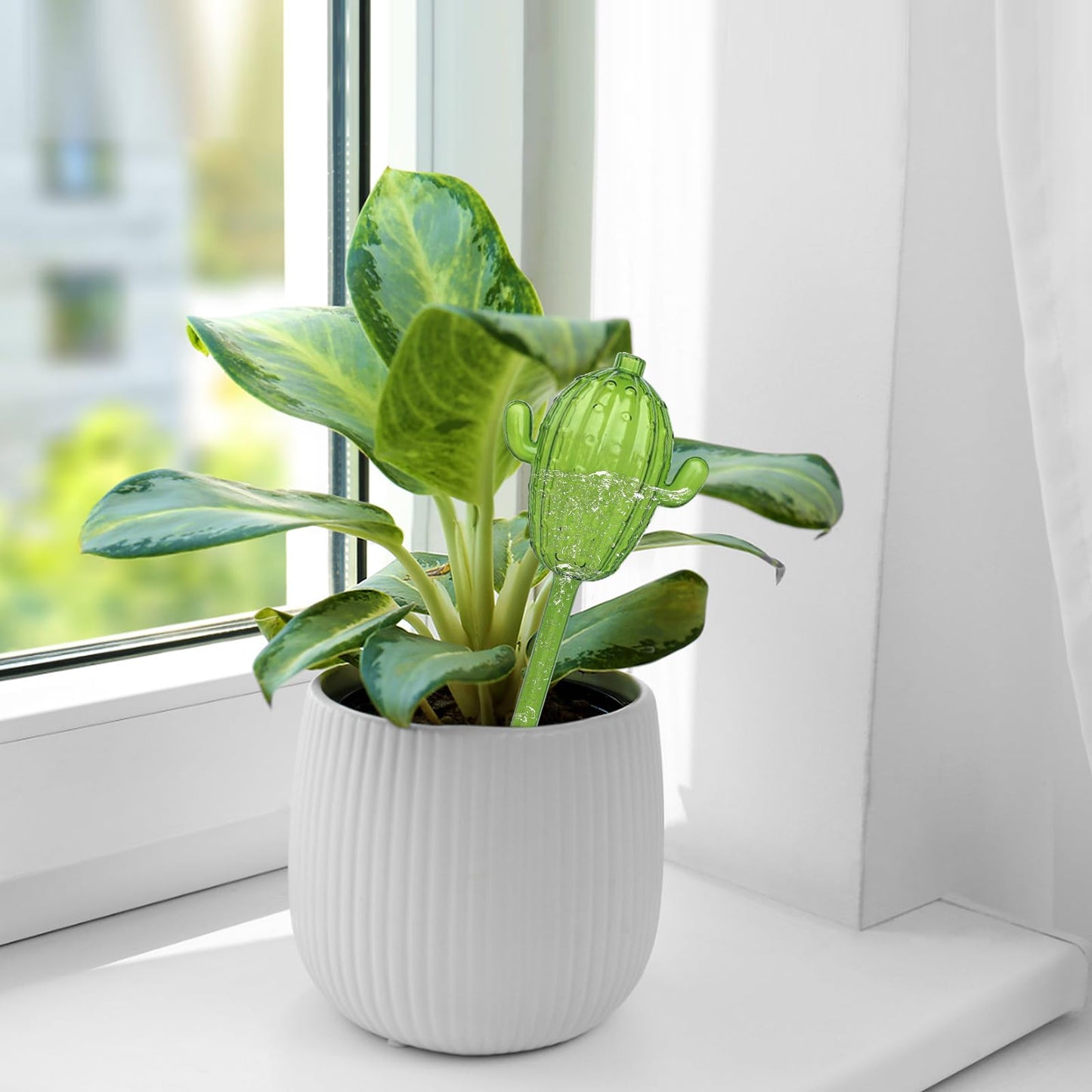 HaoGludi 4 PCS Self Watering Spikes for Plant, 3.38 oz Cactus Shape Watering Globes, Plastic Indoor & Outdoor Automatic Plants Waterer for Everyday or Vacation Use(2 Green, 2 Clear)