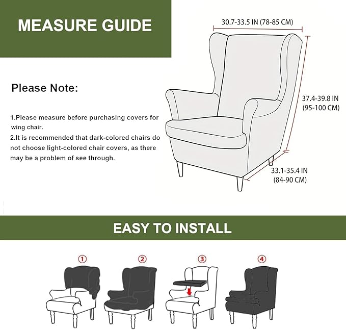 HAOYONG Wing Chair Slipcovers Printed Wingback Chair Covers 2 Pieces Wingback