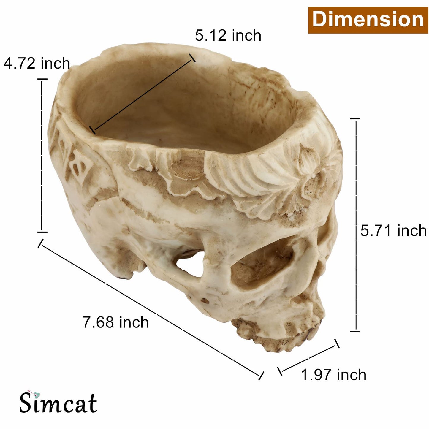 Simcat Resin Skull Planter Flower Succulents Pot Carved Skeleton Flowerpot Sugar Cactus Planter Pots Holder Candy Bowl Halloween Statue Sculpture Skeleton Decor for Home Office