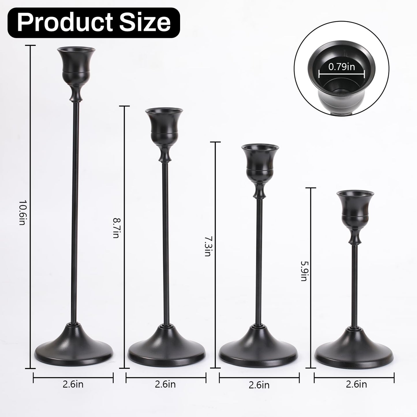 Sunnyfuture Candlestick Holders, 4PCS Taper Candle Holder for Candlesticks, Black Candle Holders for Table Centerpiece, Wedding, Party