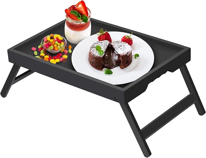 Artmeer Bed Tray Table with Folding Legs, Bamboo Breakfast in Bed