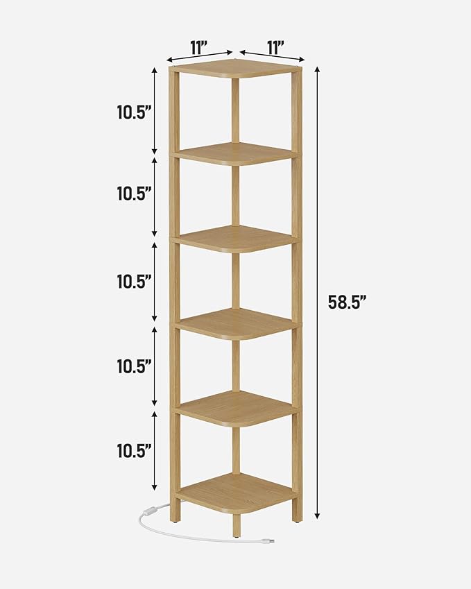 TUTOTAK Corner Shelf with LED Light, 6-Tier Corner Bookshelf