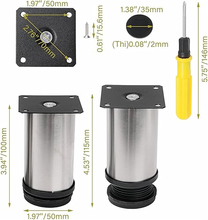 4 Pack Furniture Legs 2 Inch Patas Para Muebles Adjustable Furniture Feet