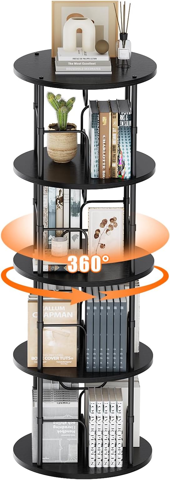 ALLSTAND Rotating Bookshelf, 4 Tier Spinning Bookshelf Tower, 360° Display