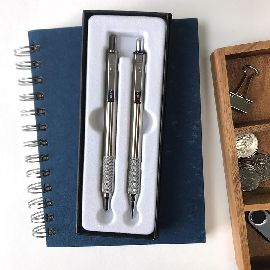 Zebra Pen M/F 701 Stainless Steel Mechanical Pencil and Ballpoint Pen Set, Fine Point, HB Lead and Black Ink, 2-Pack Gift Set (10519)