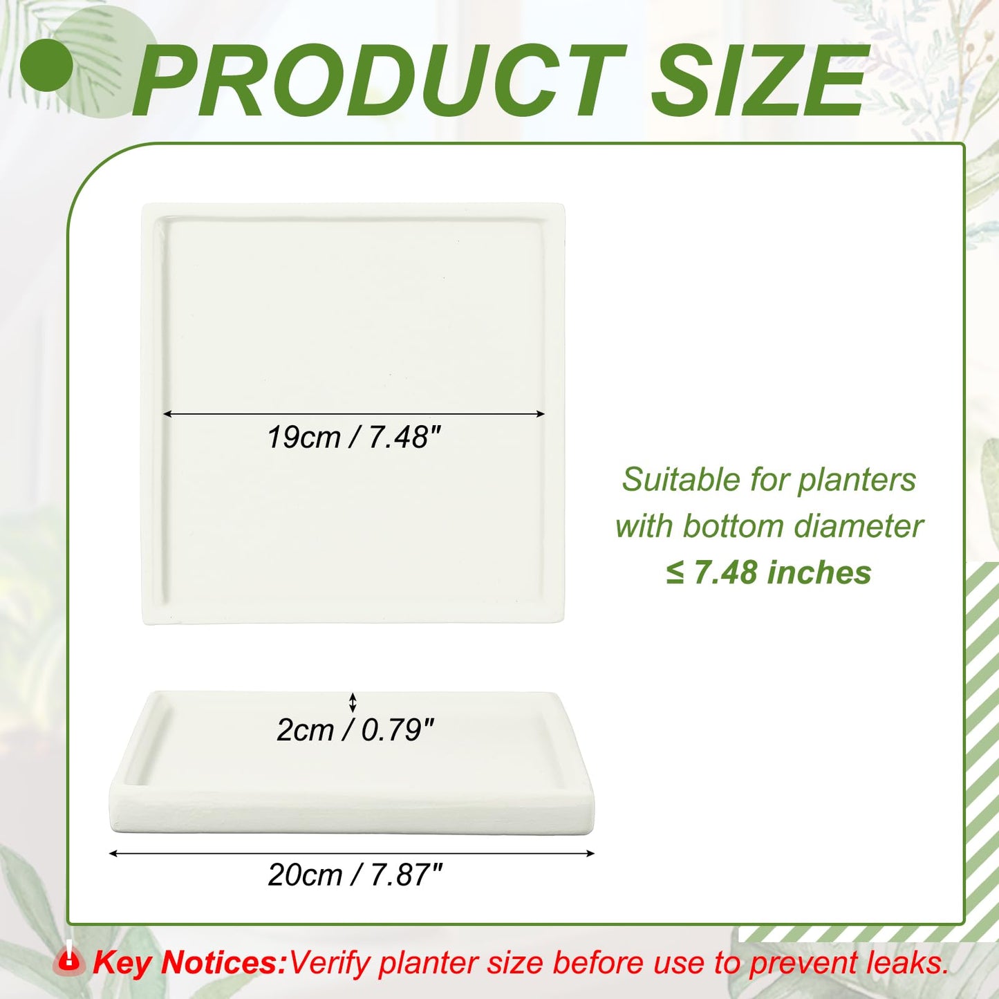 YELARXI 7.5 Inch Ceramic Plant Saucers, Square Flower Planter Water Trays Ceramic Plant Saucer Pot Tray -Fitting for (Outdoor/Indoors/Garden/Planting/Water/Flower/Coffee) Beige