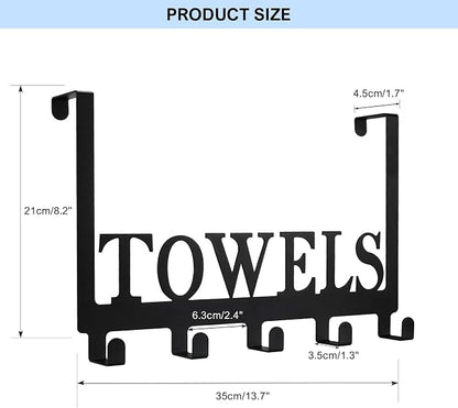 Azmoncy Over The Door Hooks, Towel Rack for Bathroom Towel Holder for Hanging Heavy Duty,Towel Hanger with 5 Hooks for Bedroom Bathroom Kitchen, Black