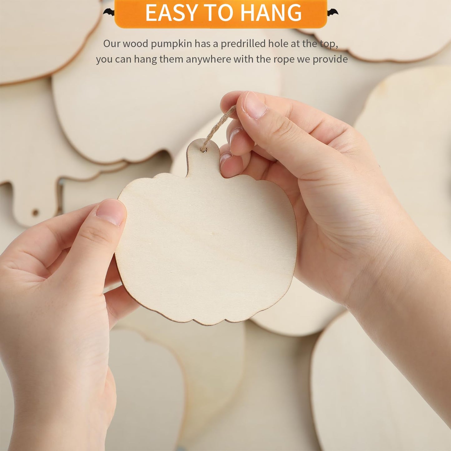 60 Pcs Wooden Pumpkin Cutouts Unfinished Pumpkin Wood Slices Blank Fall Wood Cutouts with Hole Wood Thanksgiving Hanging Ornament with Rope for DIY Crafts Halloween Autumn Harvest Decor,3.86x3.94