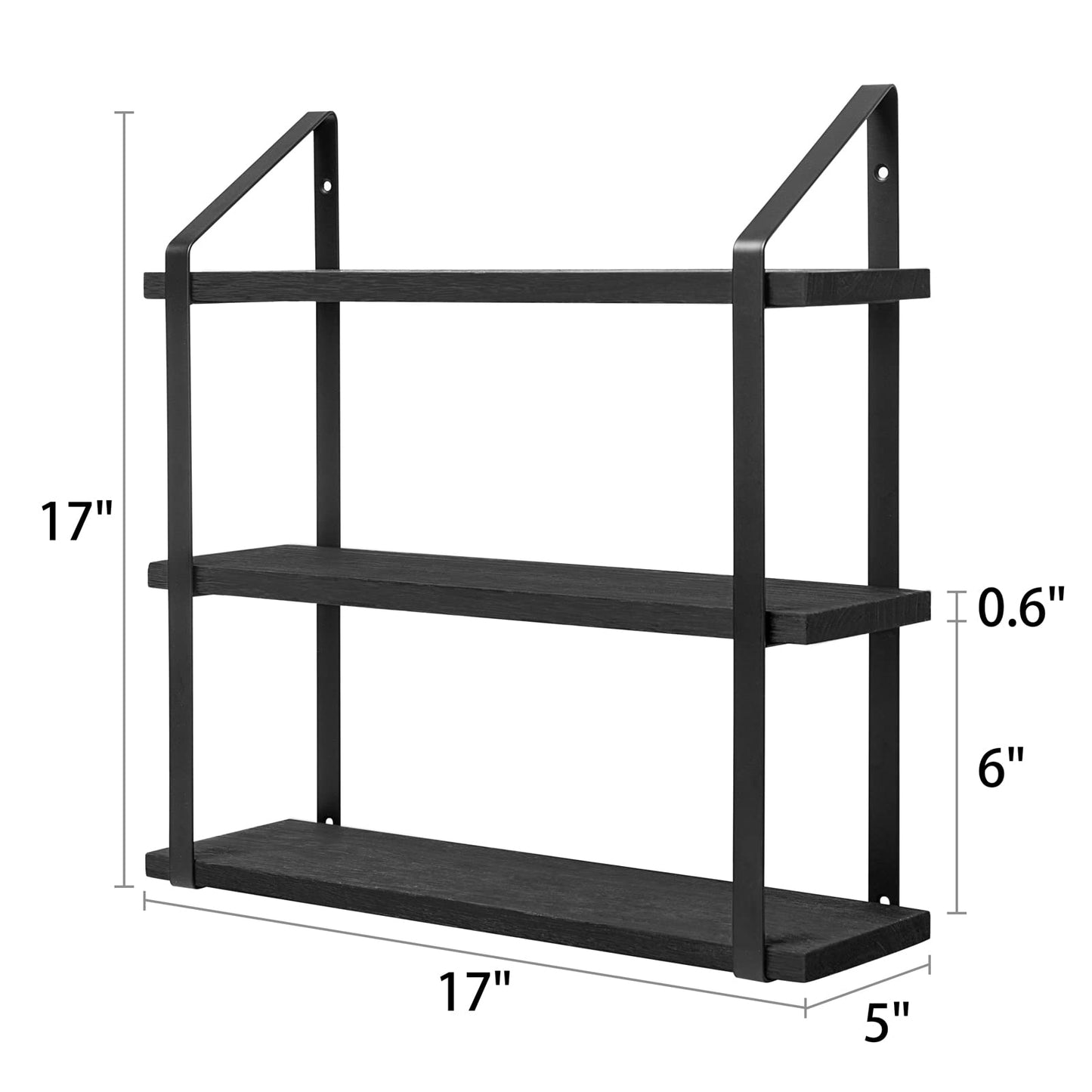 Mkono Floating Wall Shelves 3 Tier Rustic Hanging Shelf with Metal Bracket Wall Mount Wood Storage Display Shelves for Living Room Bathroom Bedroom Kitchen Office,Black