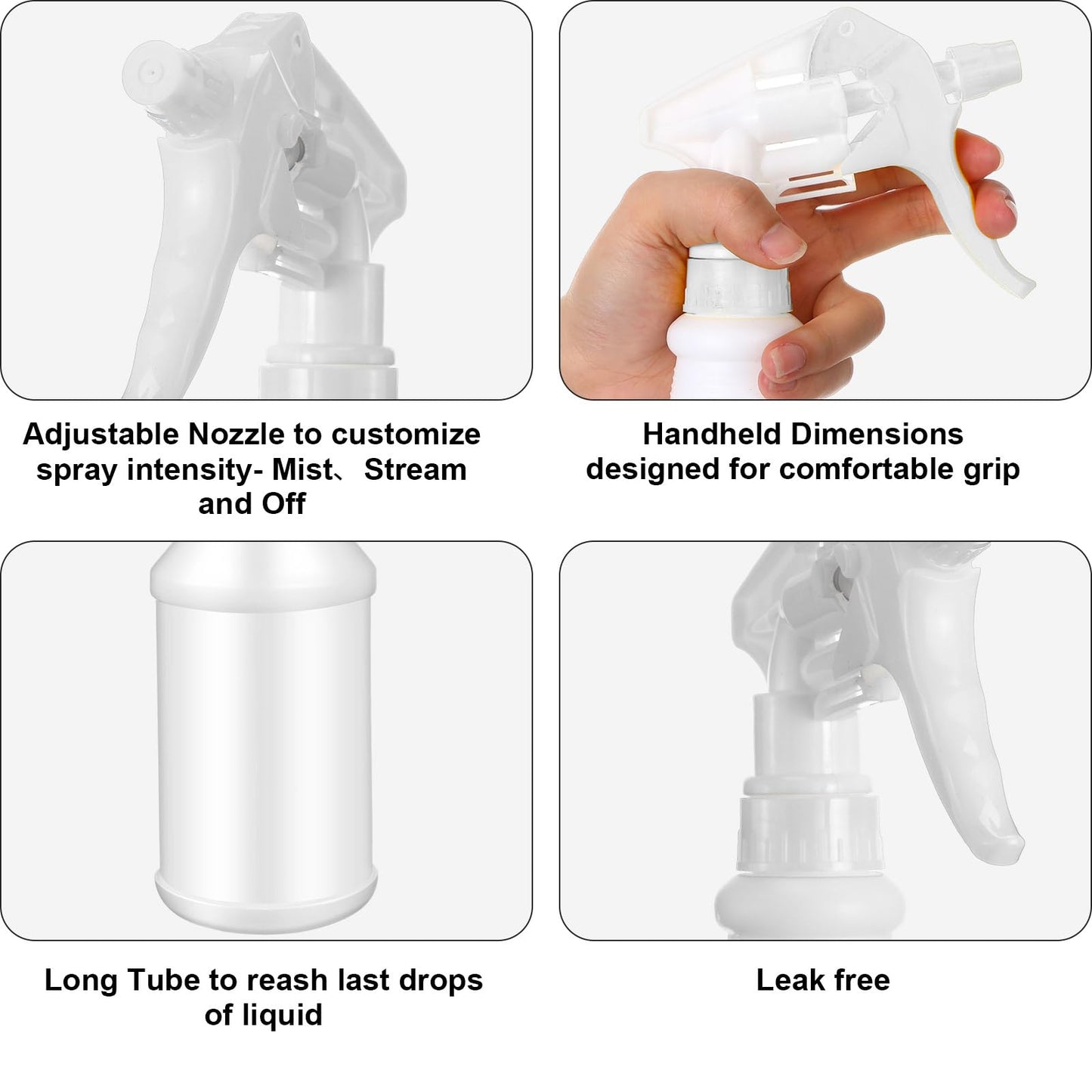 Eccliy 12 Pcs 16 Oz Plastic Spray Bottle, Adjustable Empty Reusable Sprayer for Cleaning, Planting, Water, Bathroom and Kitchen, BBQ, Commercial and Residential (Original,Black,White)
