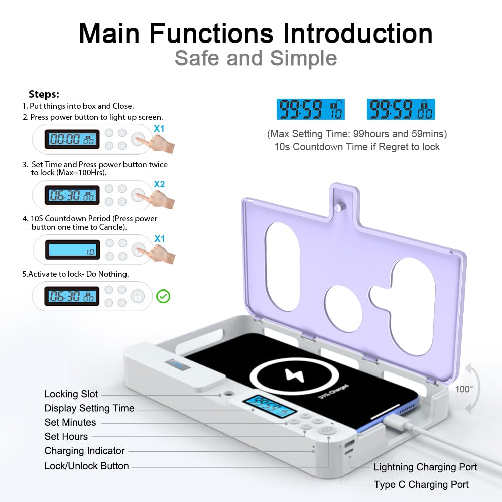 ySky Portable Phone Lock Box with Timer for iPhone and Android Phones, Self-Control Timed Phone Jail Locker to Help Kids,Students, Adults Focus Back, Unplug from Phones Boost Your Mental Wellness