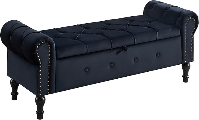 Storage Bench for Bedroom, Velvet 51" End of Bed Bench, Queen Size Bench