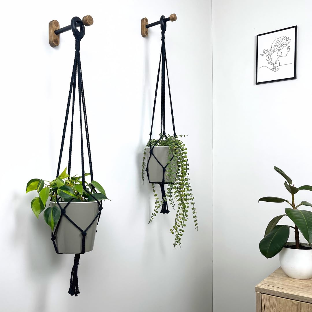 EvenWood 2-Piece Set of Wooden Plant Hooks for Wall with Sturdy Metal Tube - Plant Wall Hanger for Pots, Flower Brackets - Bracket Plant Hanger for Indoor and Outdoor Decorations (Walnut, 8 Inch)