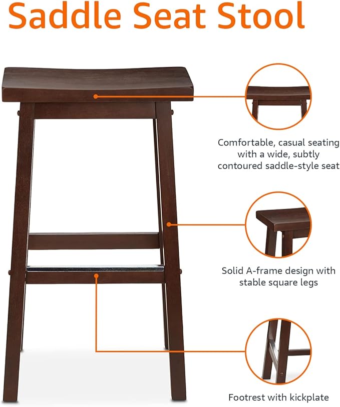 Amazon Basics Solid Wood Saddle-Seat Counter Height Bar Stools