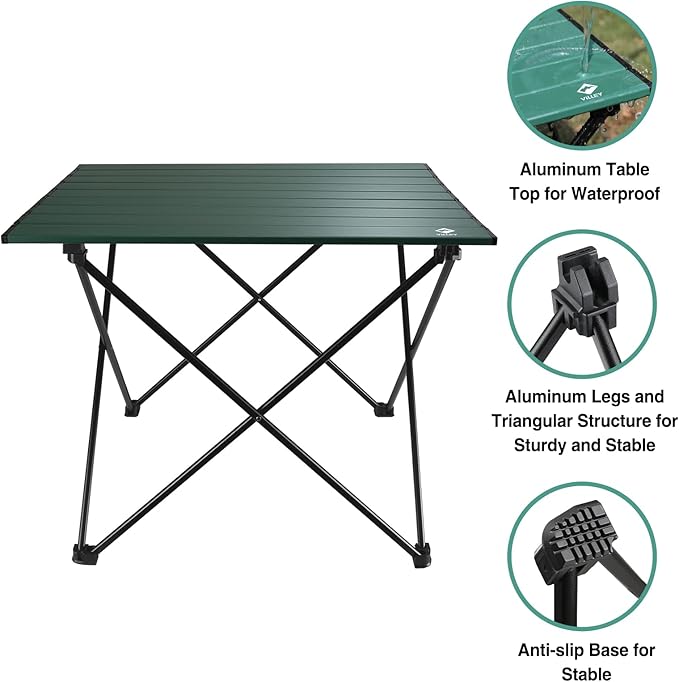 VILLEY Portable Camping Side Table, Ultralight Aluminum Folding Beach Table
